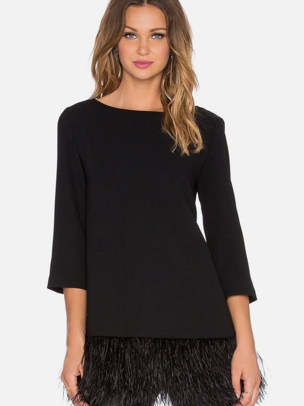 Kate Spade Black Long-Sleeve Feather Hem Tunic